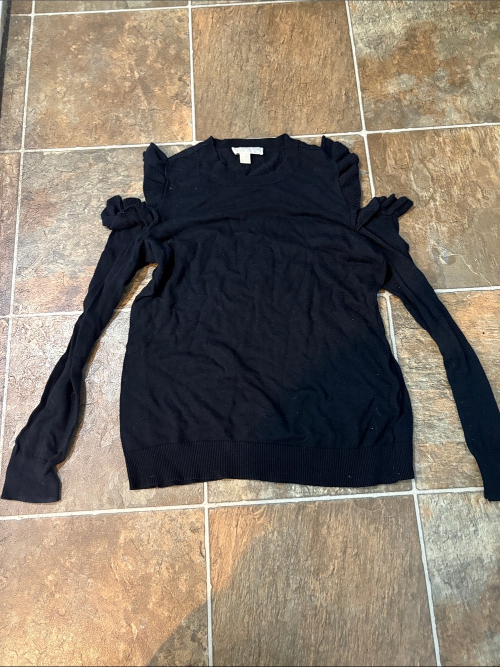 Michael Kors Black Ruffle-cold Shoulder Women's Sweater Top